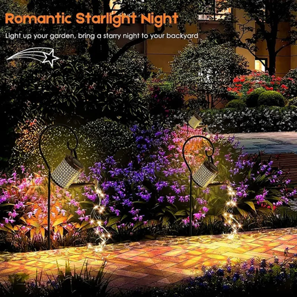 Solar LED Watering Can Lights Outdoor Waterproof Waterfall Lights Metal String Lights Garden Patio Lawn Pathway Decoration