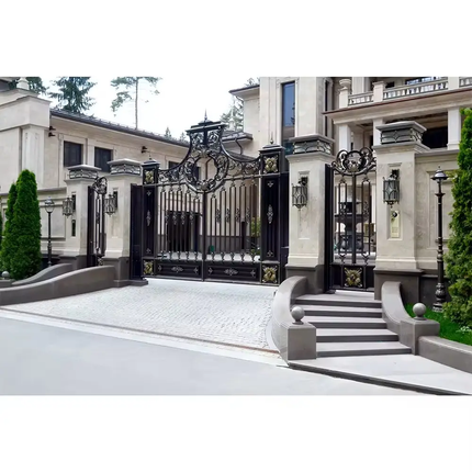 Outdoor Double House Garden Security Grill Wrought Iron Sliding Door Gate Design