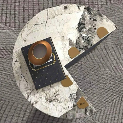 Light Luxury Italian Stainless Steel Rock Panel Corner Several Living Room Sofa Side Several Cabinets Small Round Coffee Table