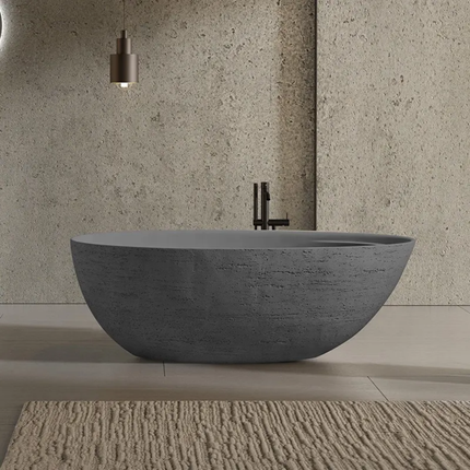 Modern Matte Black Freestanding Bathtub One Piece Solid Surface Artificial Stone Eco-Friendly for High End Home Spa