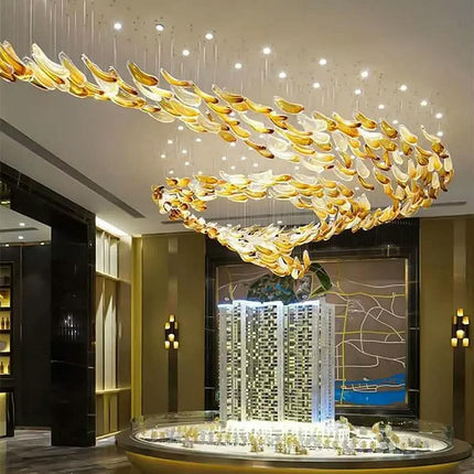 Free Design Custom Chandelier Manufacturer Flexible Art Glass Fish Chandelier