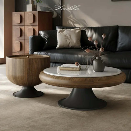 Modern round high end walnut coffee table with storage side table luxury creative living room furniture set for home furniture