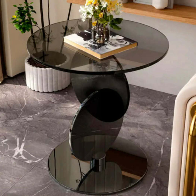 Modern Italian Light Luxury Tempered Glass Stainless Steel Twisted Round Side Table For Living Room Furniture Decor