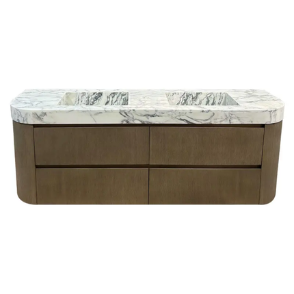 Foshan light luxury natural marble integrated basin bathroom cabinet custom toilet floor standing solid wood paint bathroom
