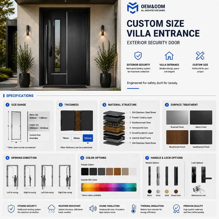 Customized Modern Security Residential Villa Stainless Steel Exterior Anti-Theft Entry Door For Houses Hotel