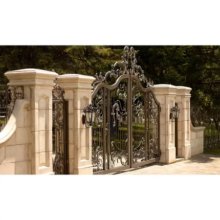 Luxury Smart Villa Main Gate Wrought Iron Anti-Rust Driveway Gate For House