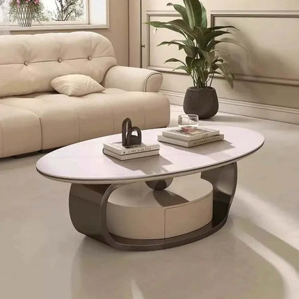 Home furniture living room table round oval modern center table luxury stainless steel smart marble coffee tables with drawer