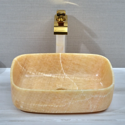 Popular Design Modern Natural Stone Marble  Kitchen Hotel Sink Rectangle Yellow Onyx Bathroom Vanity Countertop Wash Basin