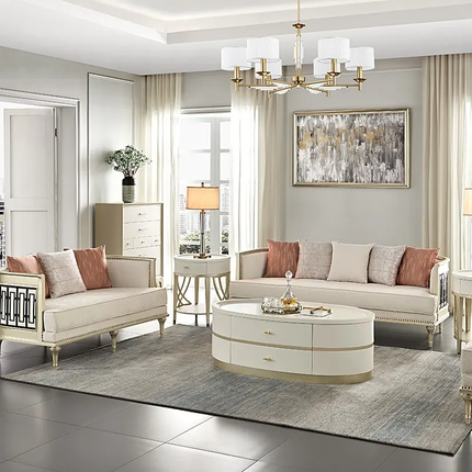 Luxury Modern French Style Sectional Sofa Set Reclining Hollow Carved Upholstered Fabric Living Room Couch For Villa Worshop