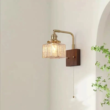 Medieval Style LED Iron Frame Glass Bell Shade Wall Lamp For Living Room and Corridor Pull-Chain Control