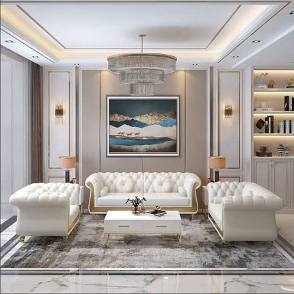 Luxury Nordic Style Living Room Furniture Sofas Sets Button Tufted Nappa Leather 1-4 Seats Sofa Living Room Home Hotel Apartment