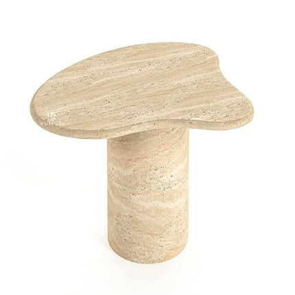 Be Simple But Elegant Beige Water Ripple Small Side Table With Irregular Design Solid Travertine Stone Table