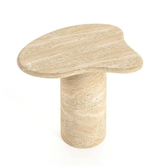 Be Simple But Elegant Beige Water Ripple Small Side Table With Irregular Design Solid Travertine Stone Table