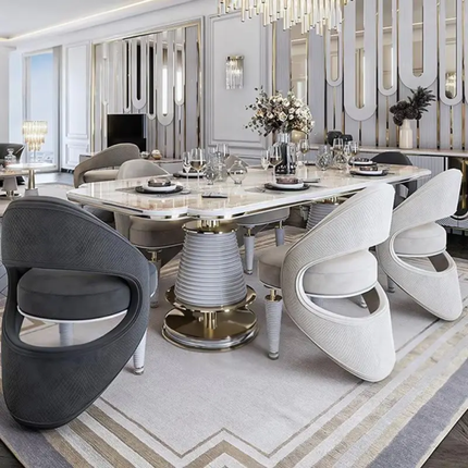 Furnistyle Foshan Luxury European Rectangular Dining Table & Chair Set – Elegant 10 to 12 Seater Ideal for Hotels