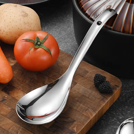Food Grade 304 Stainless Steel Metal Soup Scoop Long Handle Silver Ladle Restaurant Buffet Porridge Rice Spoon