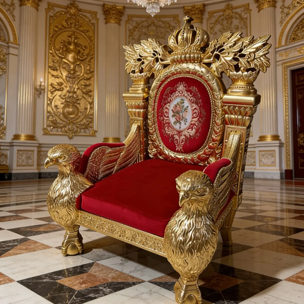 Magnificent Red Gold Eagle Throne Chair of Ultimate Royal Elegance