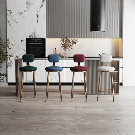 Nordic Vintage Modern Metal Backrest Leather Fixed Height Bar Stools For Kitchen Island Counter And Dining