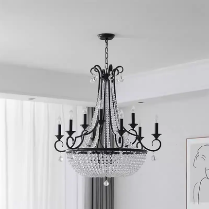 American Modern Crystal Chandelier Elegant Luxury Black Body LED Pendant Light Middle Dimmable Adjustable Height European Style