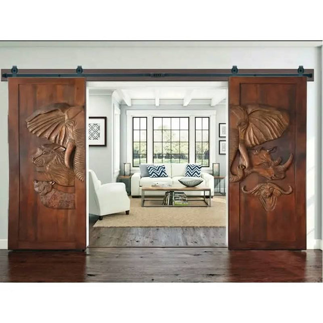 Safety Single Carved Elephant Appearance Interior Solid Wood Door Design