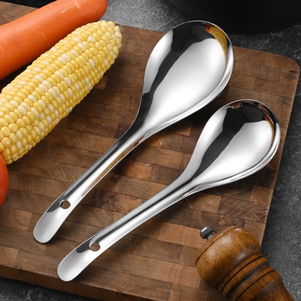 Food Grade 304 Stainless Steel Metal Soup Scoop Long Handle Silver Ladle Restaurant Buffet Porridge Rice Spoon