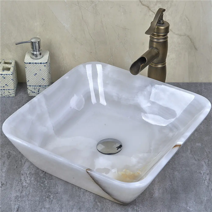 Bathroom Square Stone Basin Natural Jade Sink WashBasin White Onyx Marble Simple European Art Basins Small Apartment Luxury Sink