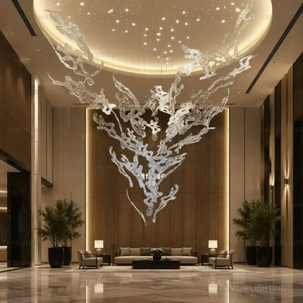 Hand-Blown Water Splash Crystal Chandelier | Modern Sculptural Design | High Ceiling Lobby & Living Room | Custom - Lavius