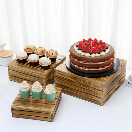 Wood Rustic Cake Stand Risers Display Wooden Pallets Style Tiered Dessert Stand Cupcake Display Boxes With Rope Handles