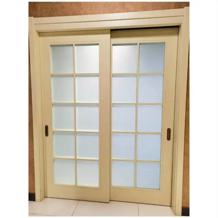 White Color Solid Wood Slide Glass Doors for Interior Rooms