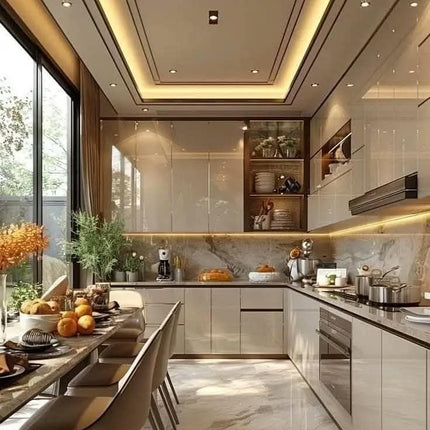 Custom Modern Luxury Smart Melamine Board Solid Wood Veneer Kitchen Island Complete Full Kitchen Storage Cabinet Set for Villa