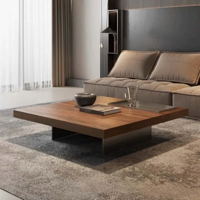 Modern Simple Solid Wood Square Coffee Table Italian Minimalist Walnut Color Home Living Room Coffee Table