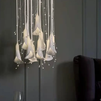 Nordic Luxury Creative Ceramic Leaf Chandelier Morning Glory Modern Restaurant Bedroom Lamp Villa Staircase Chandelier Lamp