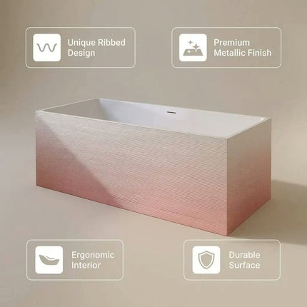 Gradient Pink Freestanding Bathtub with Vertical Stripes Modern Acrylic Soaking Tub for Bathroom