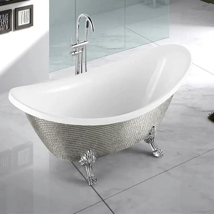 Modern Portable Soaking 1 person Hotel Use Free Standing Acrylic Bathtub with Drainer Chrome Foot White