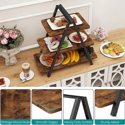 3-Layer Country Brown Wooden Dessert Table Display Stand Farmhouse Style Paper Cup Cake Stand For Family Parties & Decorations