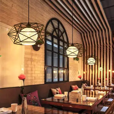 Fashion Creative Rattan Living Room Background Wall Chandelier Practical Iron Restaurant Bar E27 Pendant Light