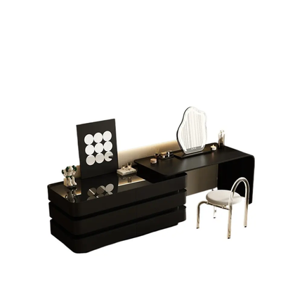 Black Dressing Table With Integrated Drawer Cabinet, Italian-Style Makeup Table, Vintage Style, High-End Solid