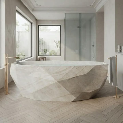 Natural Taj Mahal Marble Bathtub Ergonomic Soaking Tub For Luxury Private Home Indoor Design Custom Size