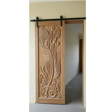 Luxury Handcrafted Mandala Star Carved Solid Wood Sliding Barn Door Artistic Interior Entryway Decor