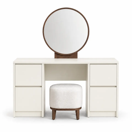 Warm Walnut Wood Finish 4-Drawer Vanity Table Freestanding Dressing Table for Bedroom 1300×805×420mm,Mirror Optional