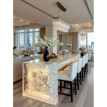 Customize Extra Modern High Quality Modular Marble Island Lacquered Glass Door  Dining Kitchen Cabinet