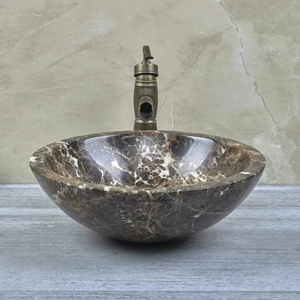 Modern Polished Dark Brown Marble Bathroom Sink For Hotel Use With Unique Shape