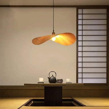 Rattan Bamboo Waves Light Pendants Handmade With Fancy Shape Natural Color Home Decoration