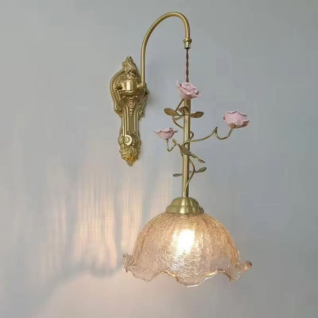 French Medieval Led Light Luxury High-End Glass Brass Ceramic High CRI 95 3-year Warranty Living Room Bedroom Bedside Wall Lamp