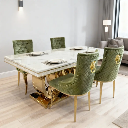 Modern Marble Dining Table Set – Rectangular Table with Chairs, Ideal for Dining Rooms and Restaurants