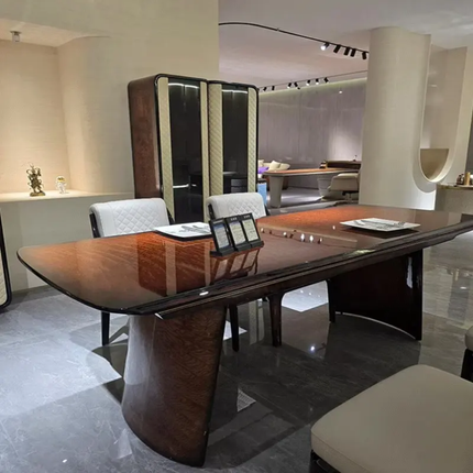 Post-Modern Luxury Dining Table Chair Set for High-End Tree-Grain Lacquered Solid Wood Durable Simple Long Table for Hotel