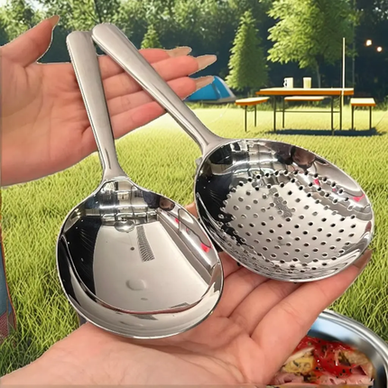 Stainless Steel Silver Plated Camping Spoon Long Handle 30ml Capacity Large Durable Eco-Friendly Big Head Colander Rice Spoon