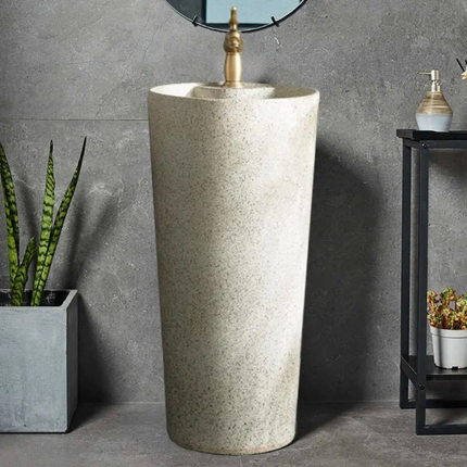 Retro Chinese Style Outdoor Sink All-in-One Floor-Standing Courtyard Garden WashBasin with Single Hole Faucet Mount