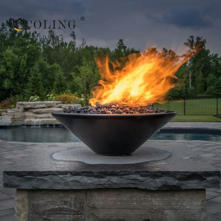 Modern Outdoor Fire Pit Bowl – Premium Steel Gas Fire Feature for Poolside & Garden