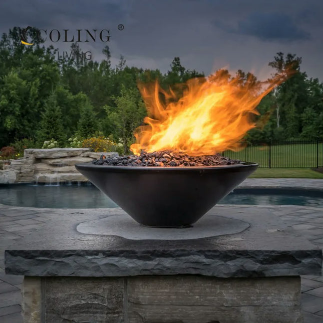 Modern Outdoor Fire Pit Bowl – Premium Steel Gas Fire Feature for Poolside & Garden