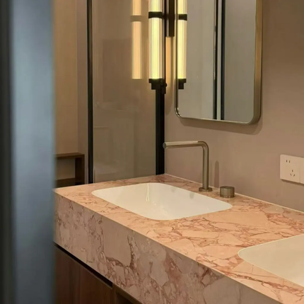 Custom Natural Calacatta Viola Marble Wall-Mounted Vanity – Pink Stone Integrated Sink for Luxury Bathrooms